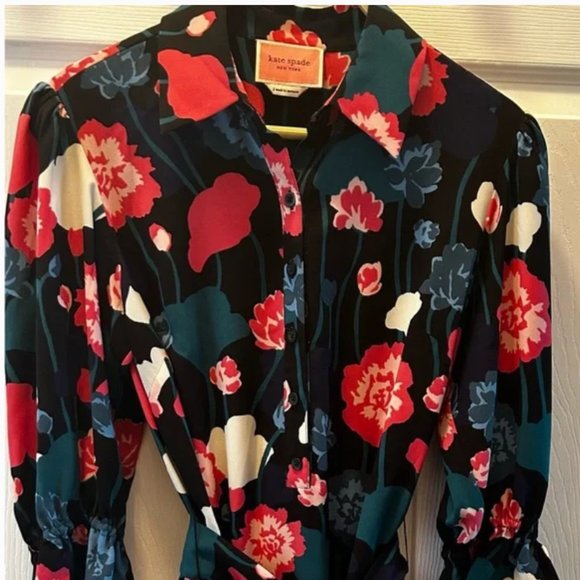 kate spade viney floral fluid shirtdress size small nwot - Picture 6 of 16